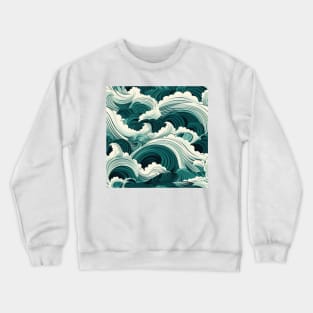 Ephemeral Crests: Hokusai Waves Reimagined Crewneck Sweatshirt